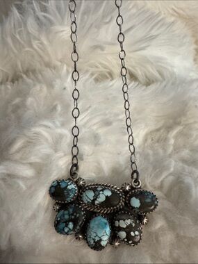 Blue Moon Turquoise Cluster Necklace  - 925 Silver Setting